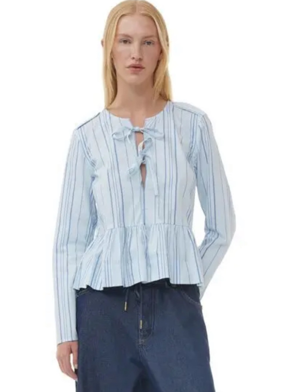 GANNI  Striped Twill Peplum Blouse